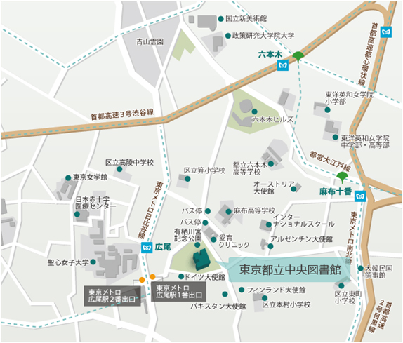 中央図書館までの地図