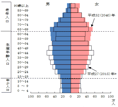 人口ピラミッドの推移のグラフ