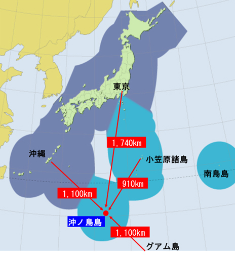 沖ノ鳥島の位置の画像